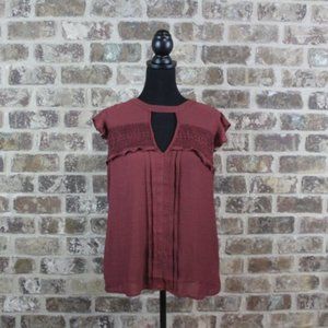 Maurices NWT Burgundy Keyhole Ruffle Sleeve Casual Blouse Womens L